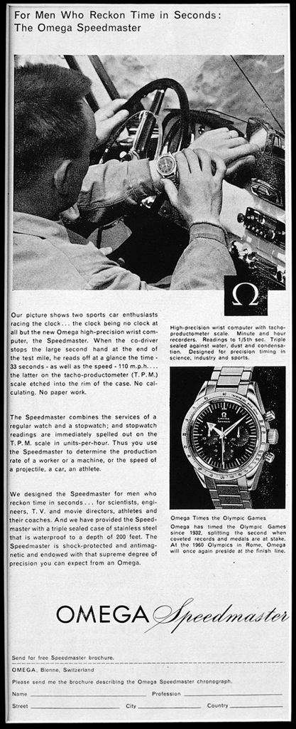 Primer anuncio del Speedmaster. Año 1958.