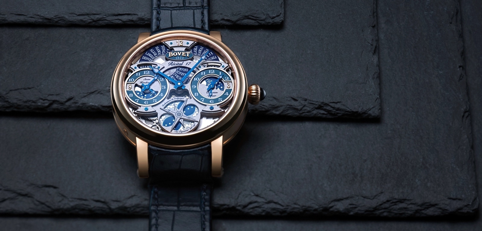 Bovet R cital 17 con triple huso horario y fase lunar. Watch Test